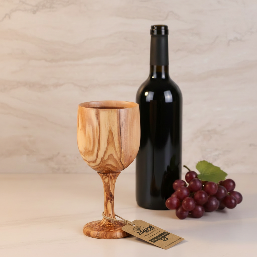 Calice in Legno d’Ulivo Artigianale – Bicchiere Elegante 15 cm – 1, 4 o 6 Pezzi – Zayane™