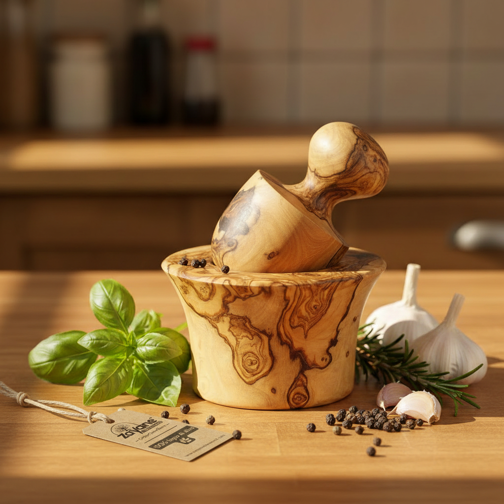 Mortaio Spremi Aglio in Legno d'Ulivo | Zayane™