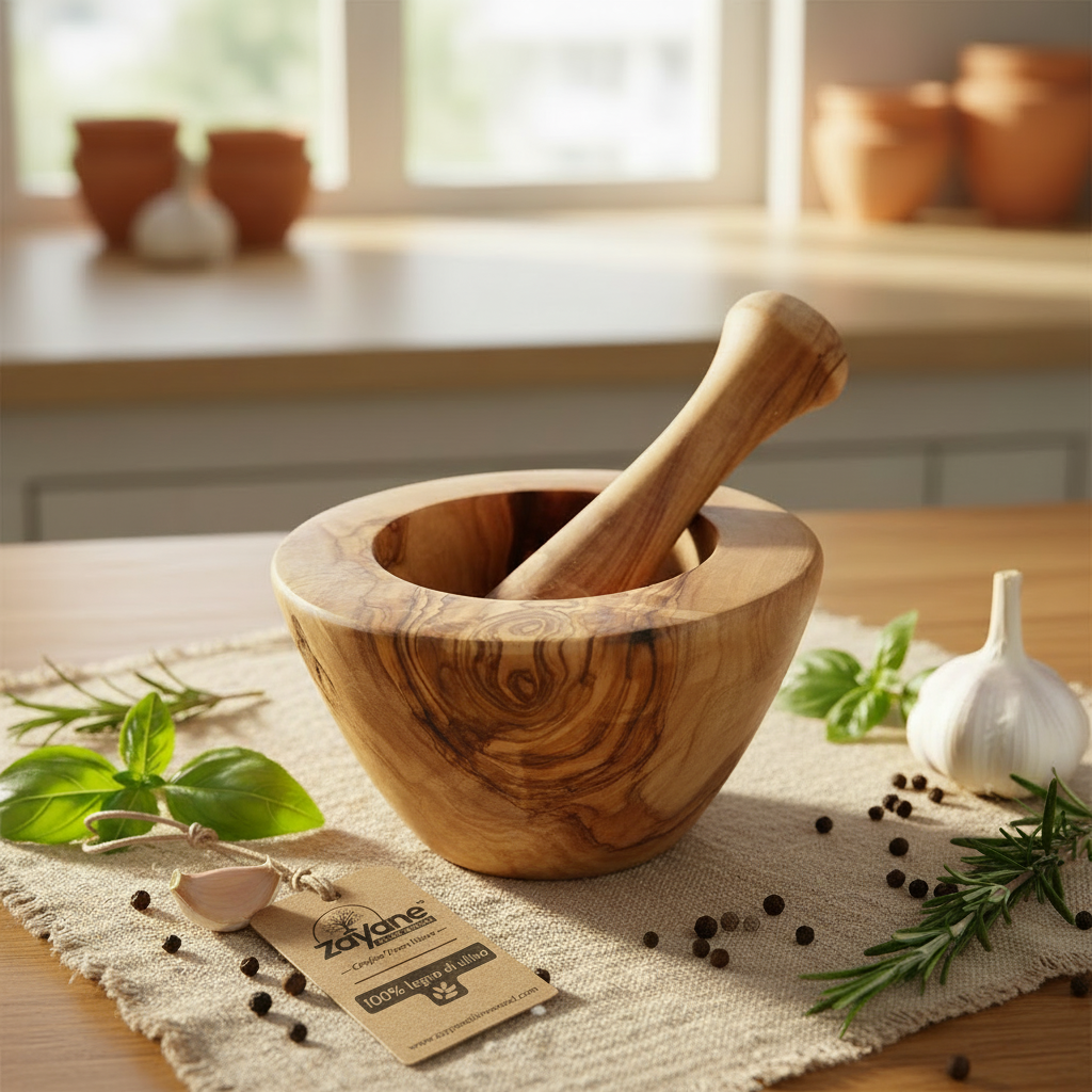 Mortaio "Vetta" – Forma a V in Legno d'Ulivo | Zayane™