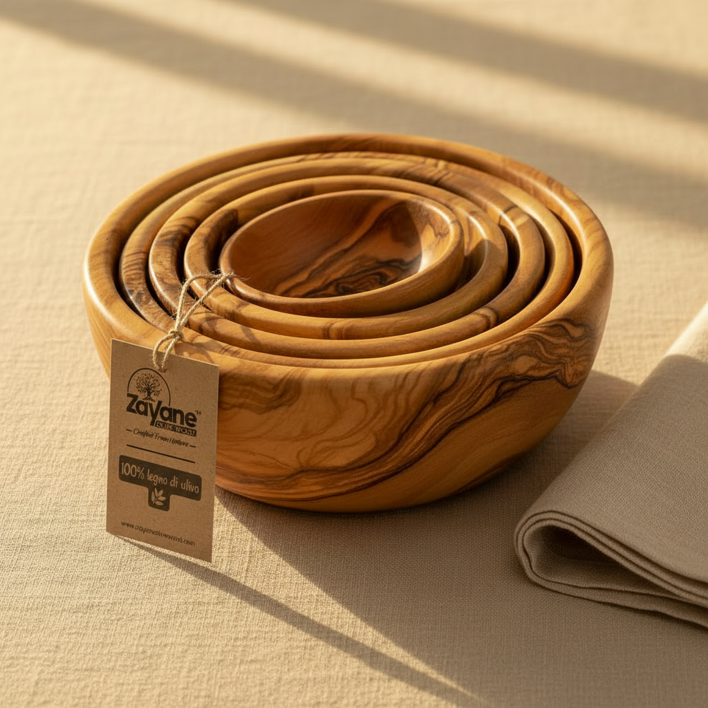 6er Set handgefertigte Schalen aus Olivenholz – Ø 6–16 cm Stapelbar | Zayane™