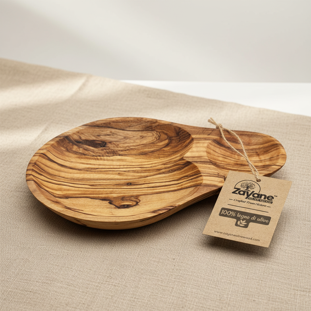 Vassoio Aperitivo in Legno d'Ulivo con Porta Salsa | Zayane™