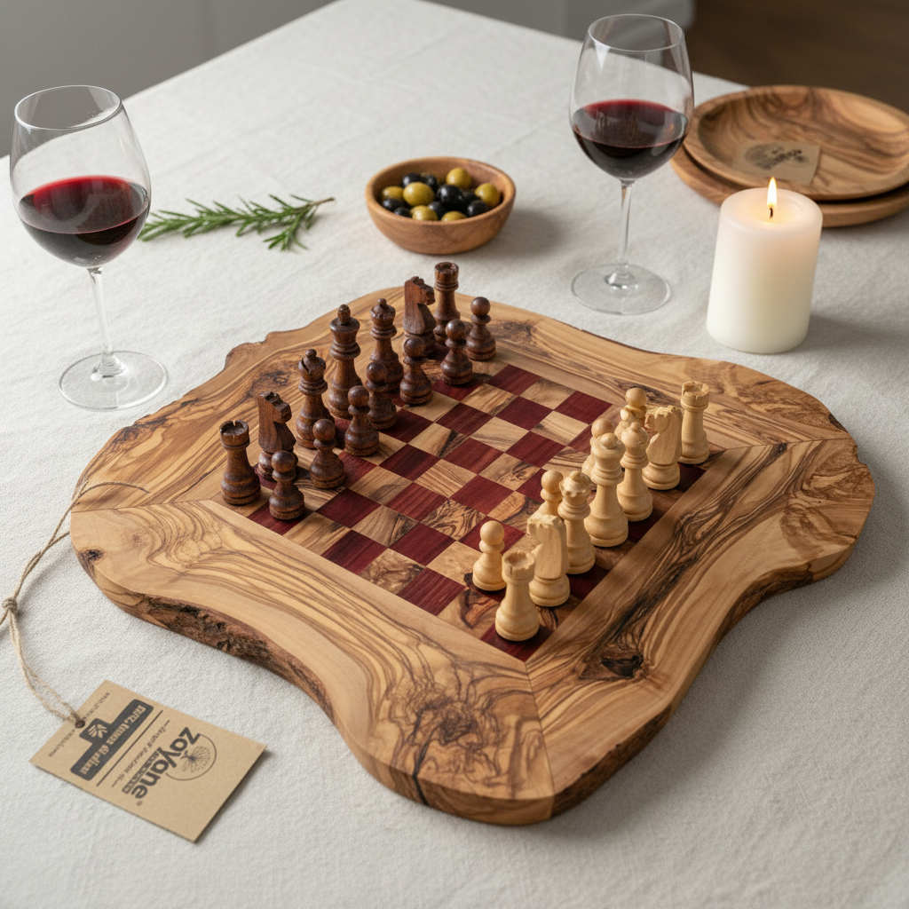 Handmade Olive Wood Chessboard – Red Squares M, L | Zayane™