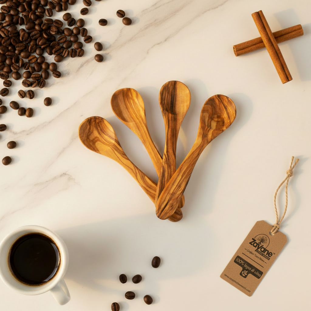 Set 4 Cucchiaini da Caffè in Legno d'Ulivo | Zayane™