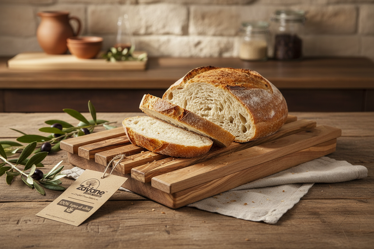 Vassoio Taglia Pane in Legno d’Ulivo con Raccogli Briciole | Zayane™