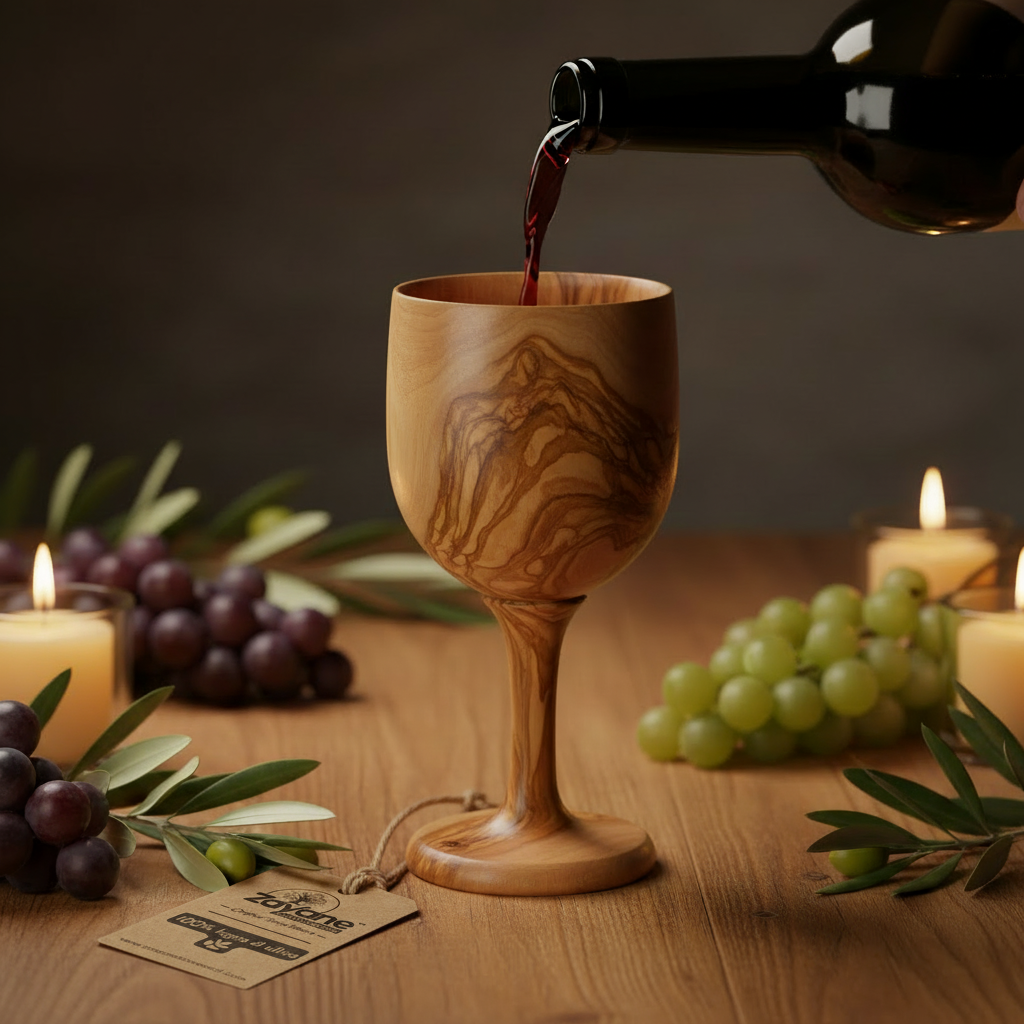 Handgefertigter Kelch aus Olivenholz – Elegantes Trinkglas 15 cm – 1, 4 oder 6 Stück – Zayane™