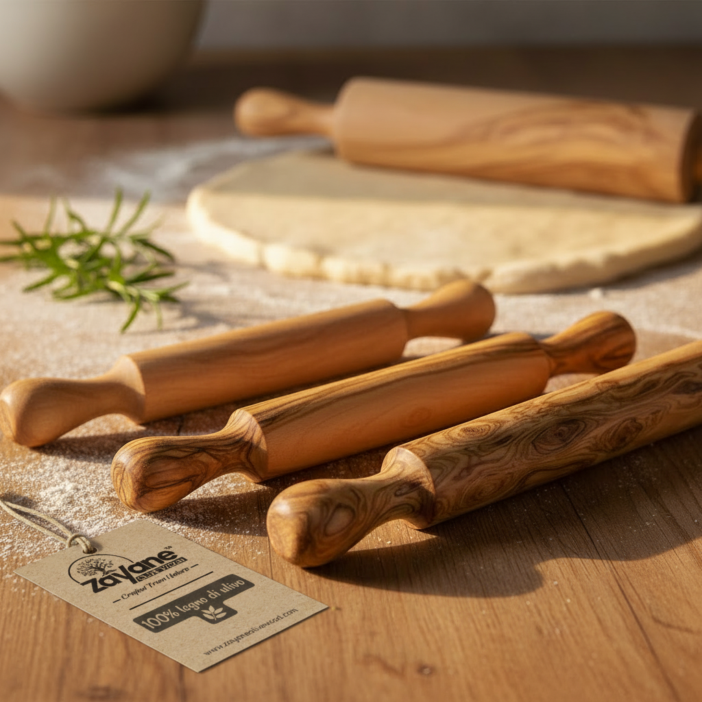 Handgefertigtes Nudelholz aus Olivenholz – Natürlicher Teigroller für Pasta und Gebäck – M, L, XL – Zayane™