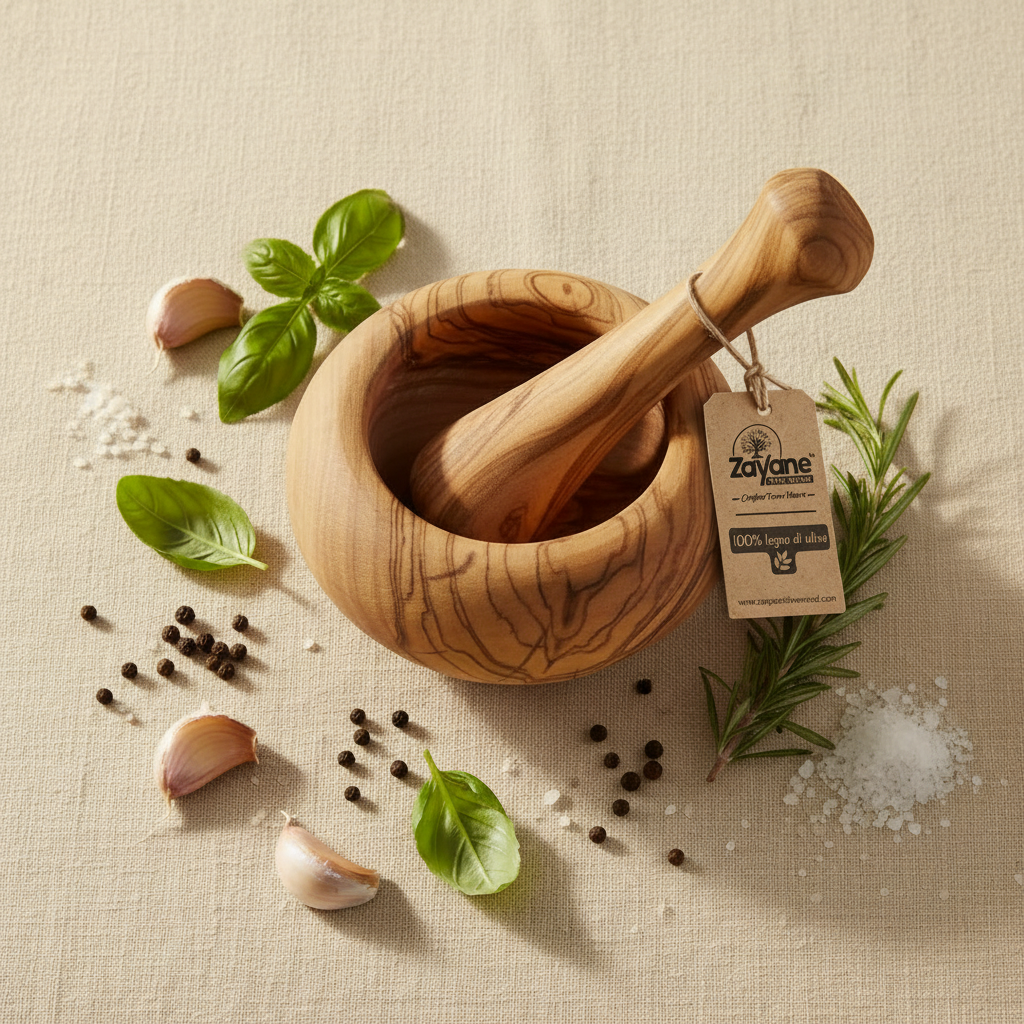 Mortaio “Circolo” – Forma Rotonda in Legno d'Ulivo | Zayane™