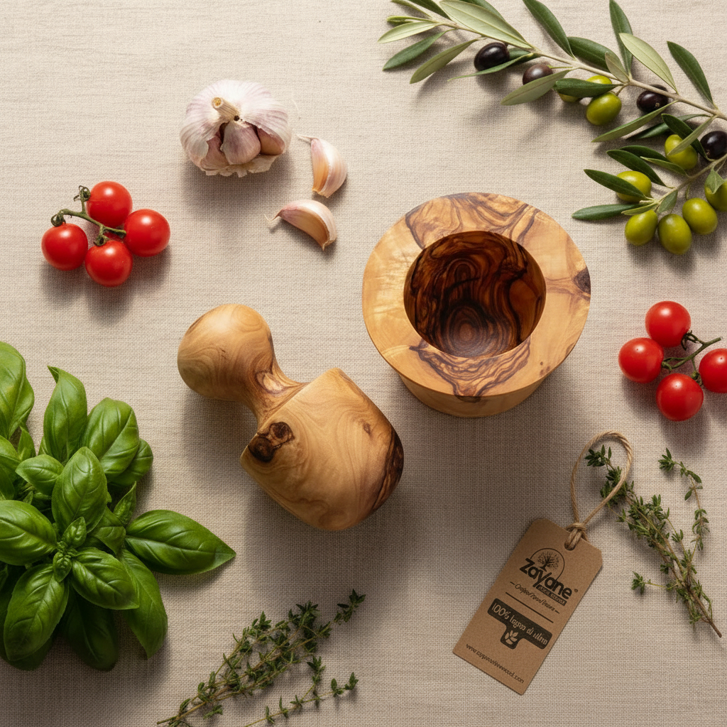 Mortaio Spremi Aglio in Legno d'Ulivo | Zayane™