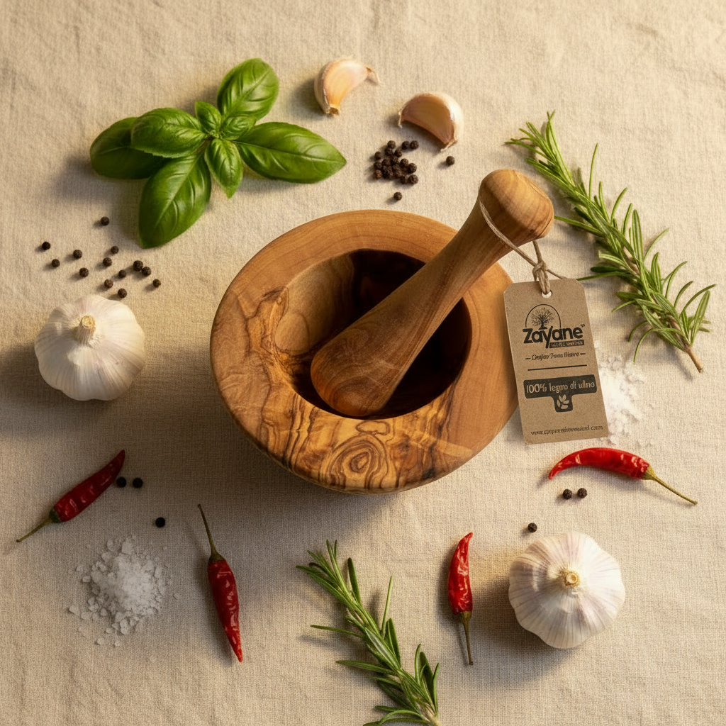 Mortaio "Vetta" – Forma a V in Legno d'Ulivo | Zayane™