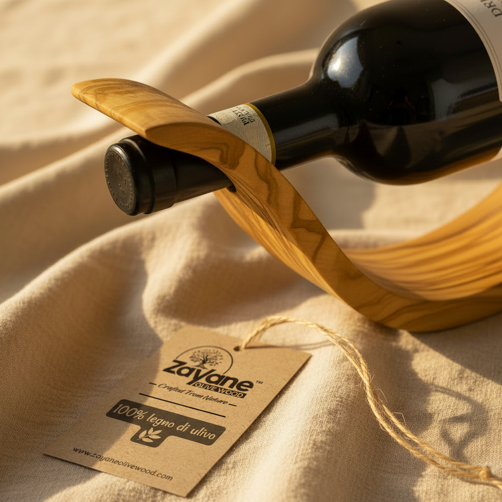 Portabottiglie Artigianale a Forma di S in Legno d’Ulivo – Zayane™