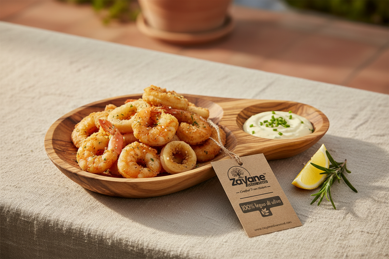 Vassoio Aperitivo in Legno d'Ulivo con Porta Salsa | Zayane™