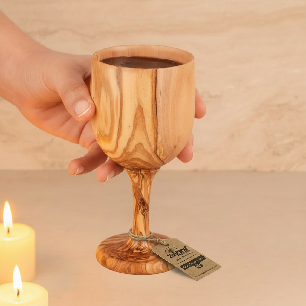 Handgefertigter Kelch aus Olivenholz – Elegantes Trinkglas 15 cm – 1, 4 oder 6 Stück – Zayane™