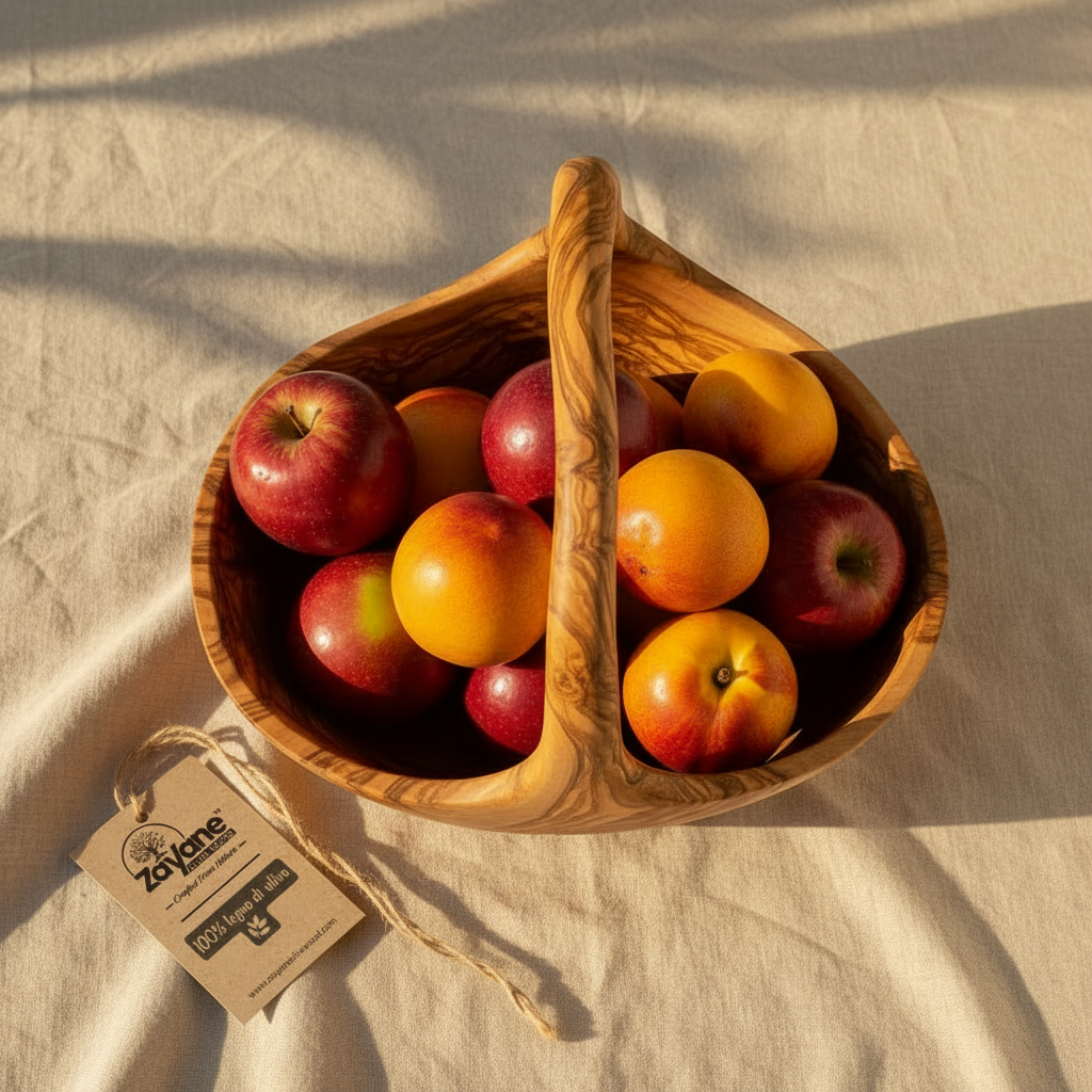 Handcrafted Olive Wood Fruit Basket – 2 Shapes | Zayane™