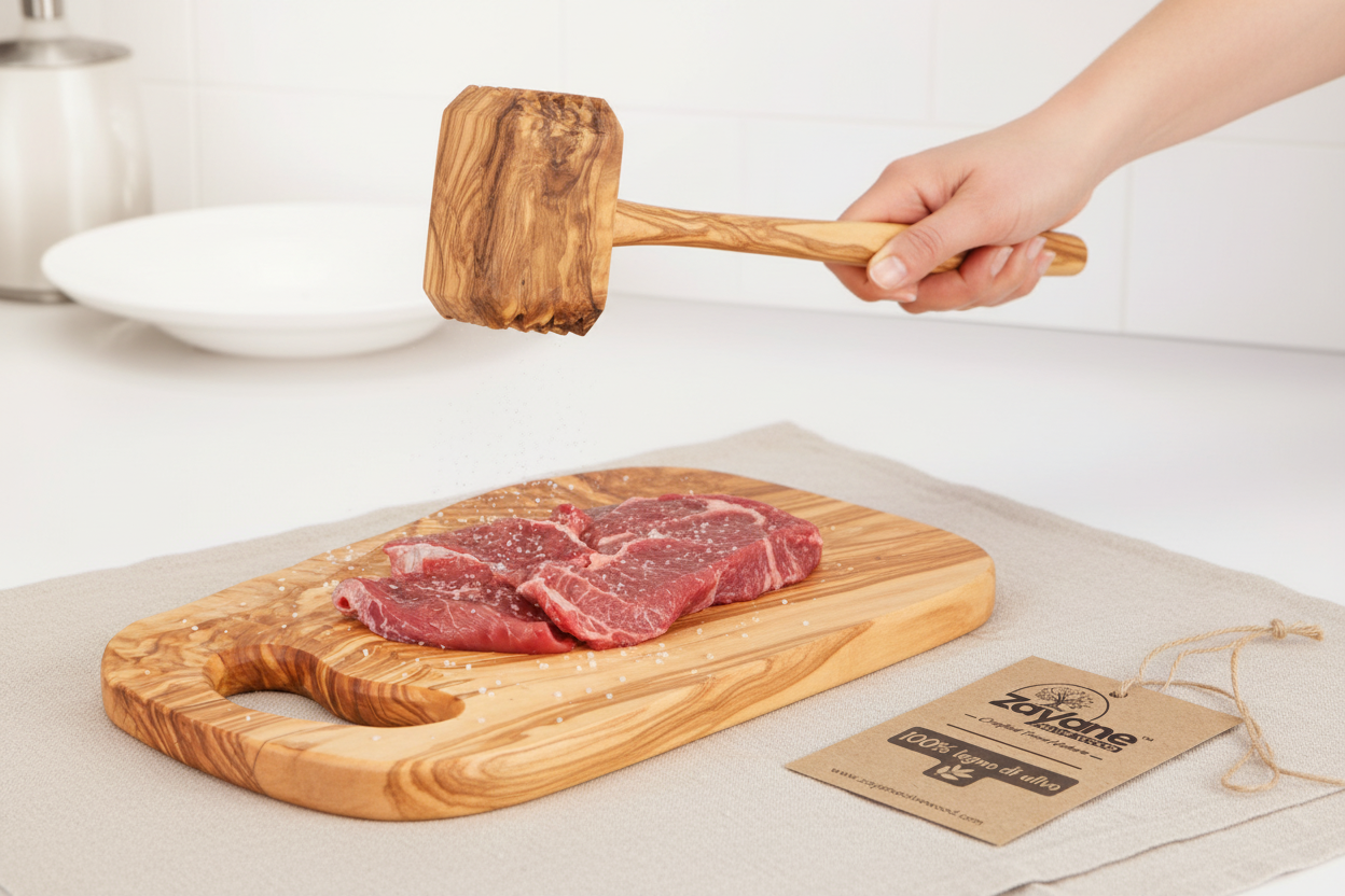 Handgemachter Fleischklopfer aus Olivenholz – Natürlicher Küchenhammer | Zayane™