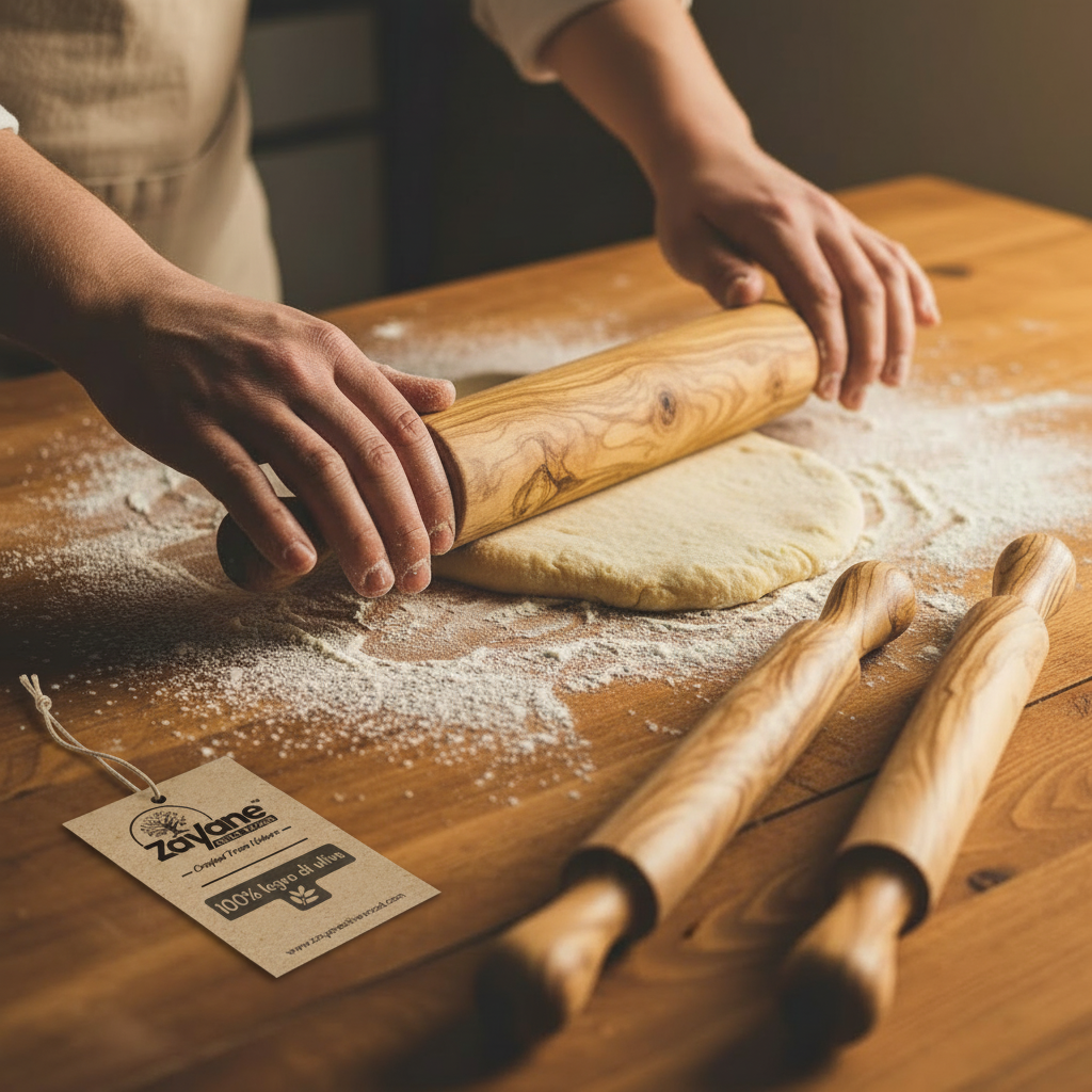 Handgefertigtes Nudelholz aus Olivenholz – Natürlicher Teigroller für Pasta und Gebäck – M, L, XL – Zayane™