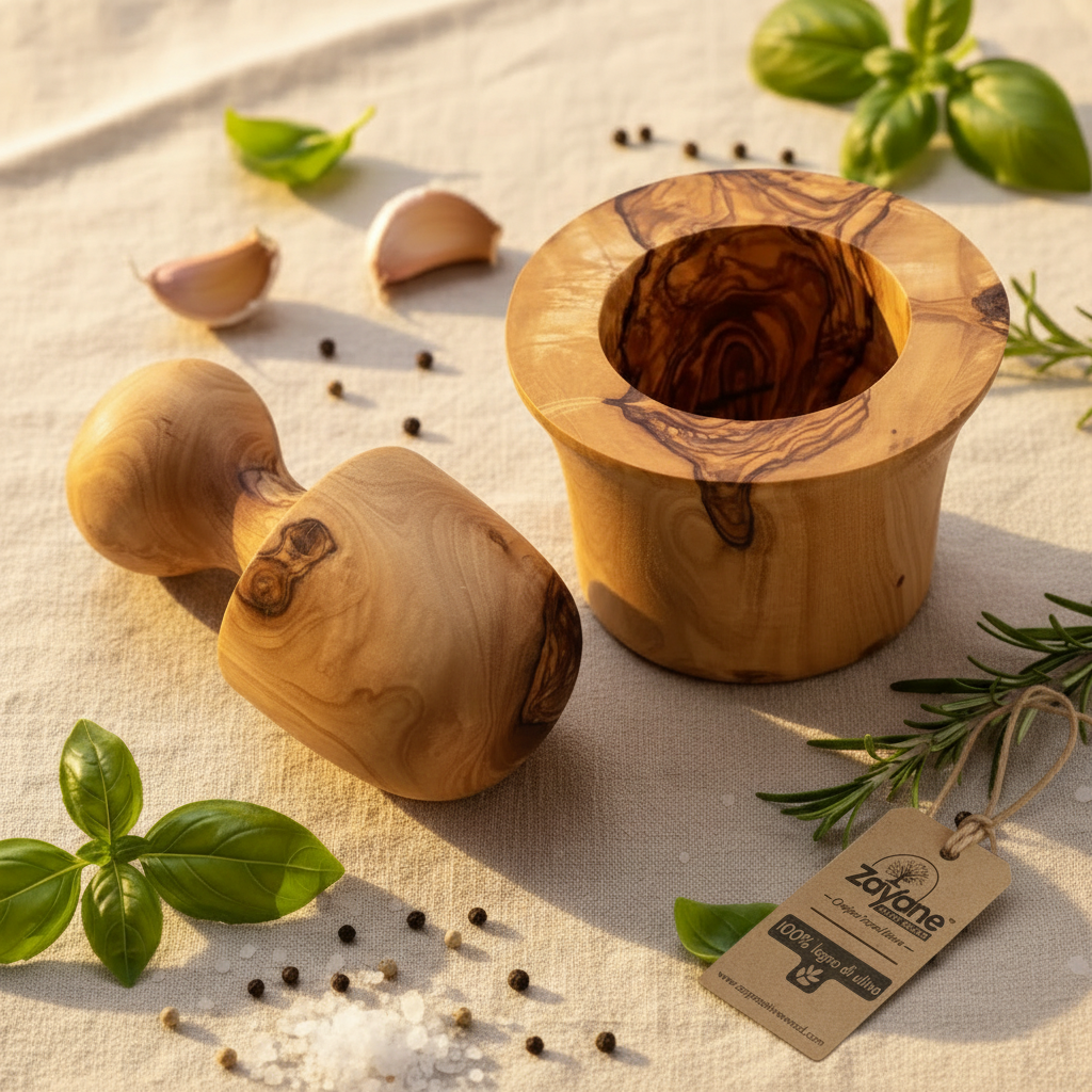 Mortaio Spremi Aglio in Legno d'Ulivo | Zayane™