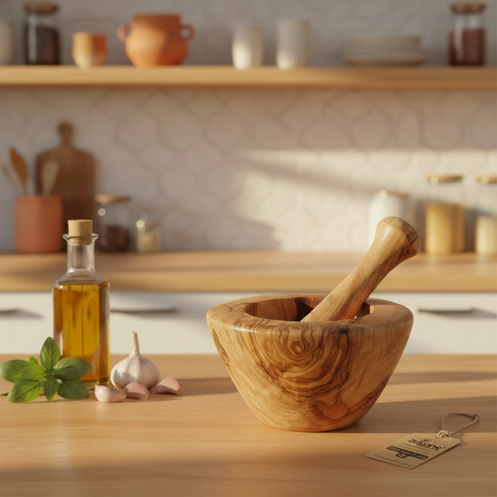 Mortaio "Vetta" – Forma a V in Legno d'Ulivo | Zayane™