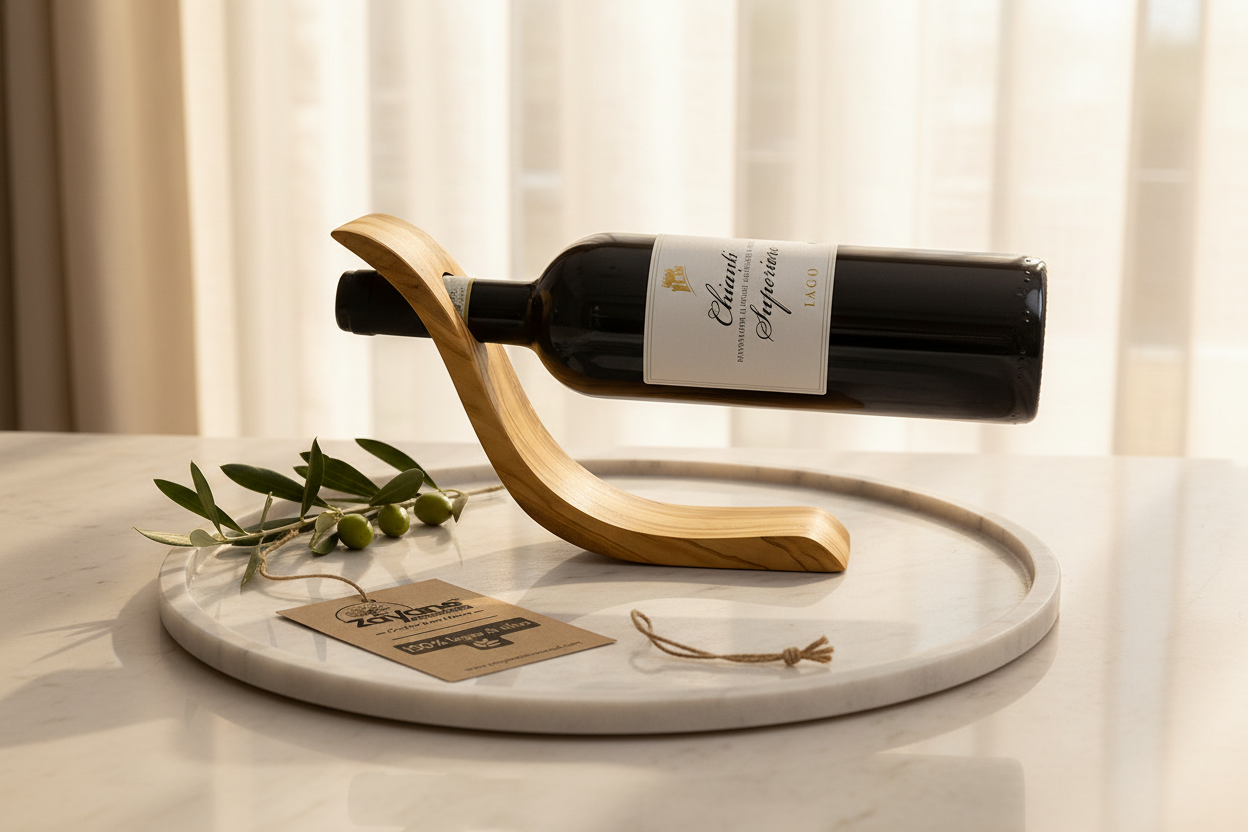 Portabottiglie Artigianale a Forma di S in Legno d’Ulivo – Zayane™