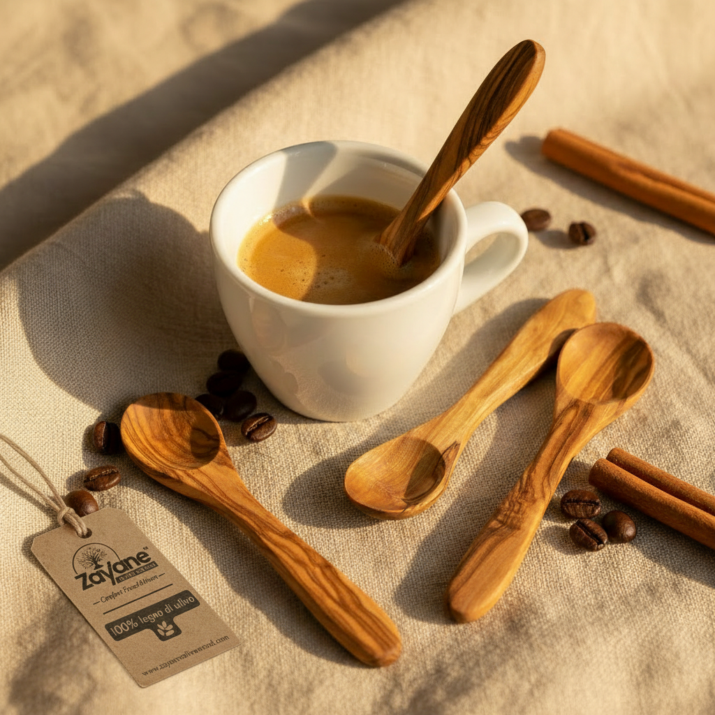 Set 4 Cucchiaini da Caffè in Legno d'Ulivo | Zayane™