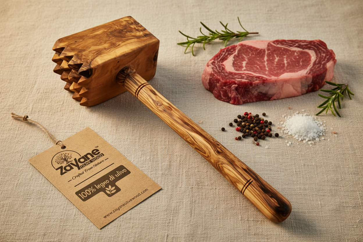 Handgemachter Fleischklopfer aus Olivenholz – Natürlicher Küchenhammer | Zayane™