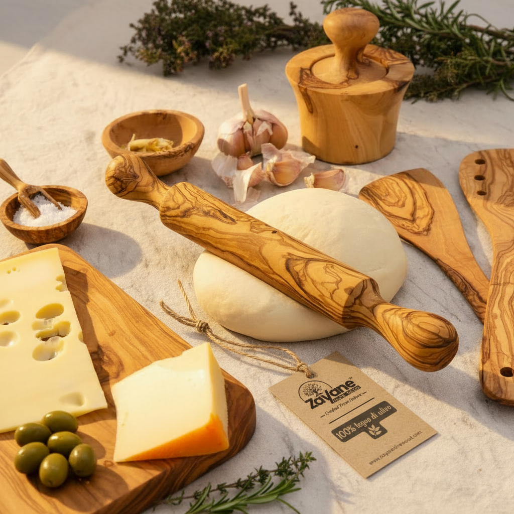 Handgefertigtes Nudelholz aus Olivenholz – Natürlicher Teigroller für Pasta und Gebäck – M, L, XL – Zayane™
