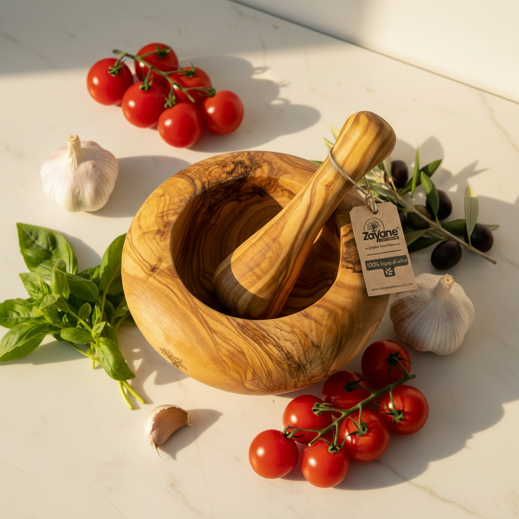 Mortaio “Circolo” – Forma Rotonda in Legno d'Ulivo | Zayane™