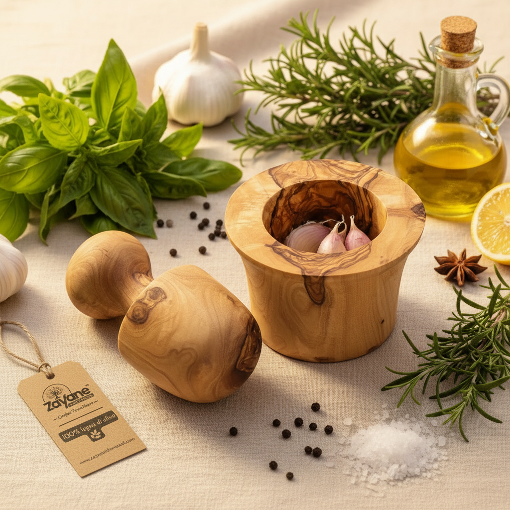 Mortaio Spremi Aglio in Legno d'Ulivo | Zayane™