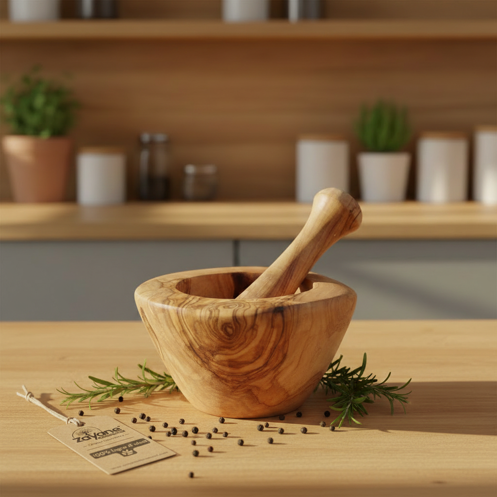 Mortaio "Vetta" – Forma a V in Legno d'Ulivo | Zayane™