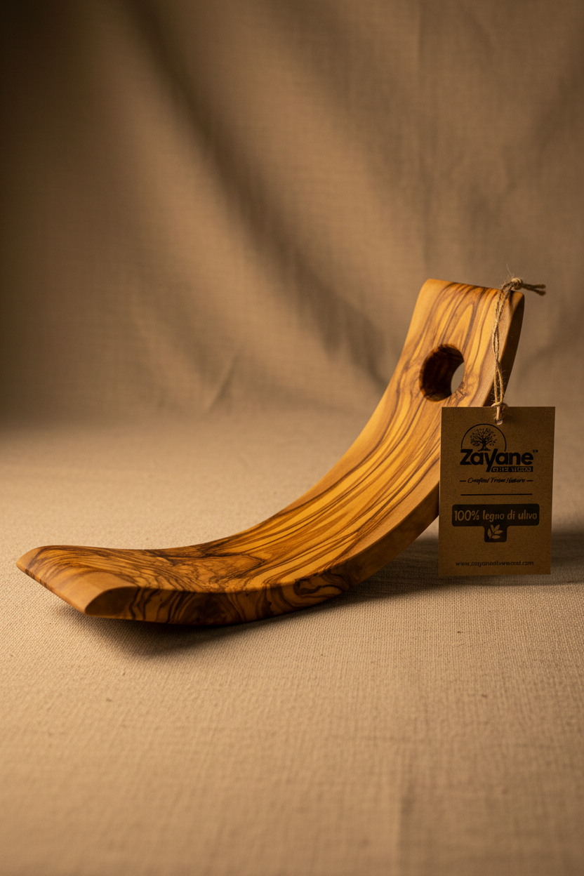 Portabottiglie Artigianale a Forma Mezza Luna in Legno d’Ulivo – Zayane™