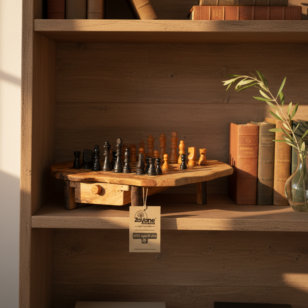 Scacchiera Artigianale in Legno d'Ulivo con Cassetto – Quadrettini Neri M, L, XL | Zayane™