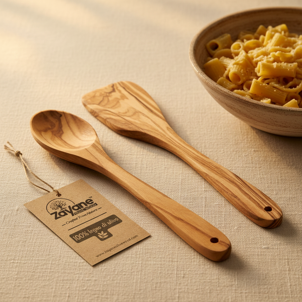 3-teiliges Besteckset – Löffel, Gabel und Pfannenwender aus Olivenholz | Zayane™