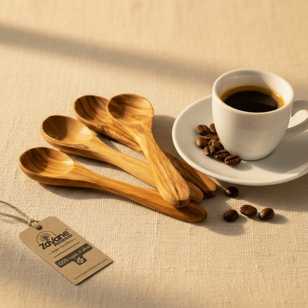 Set 4 Cucchiaini da Caffè in Legno d'Ulivo | Zayane™