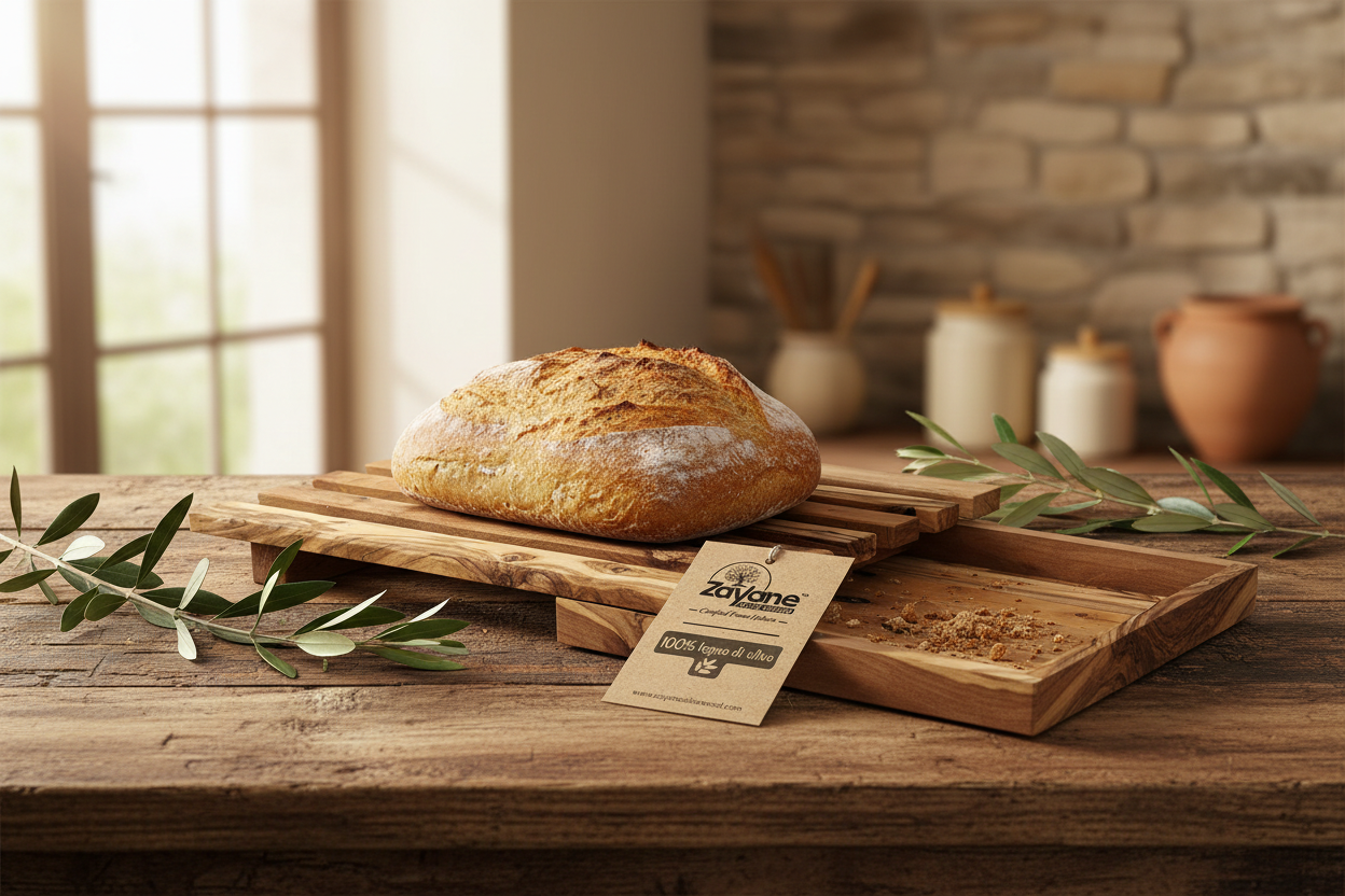 Vassoio Taglia Pane in Legno d’Ulivo con Raccogli Briciole | Zayane™