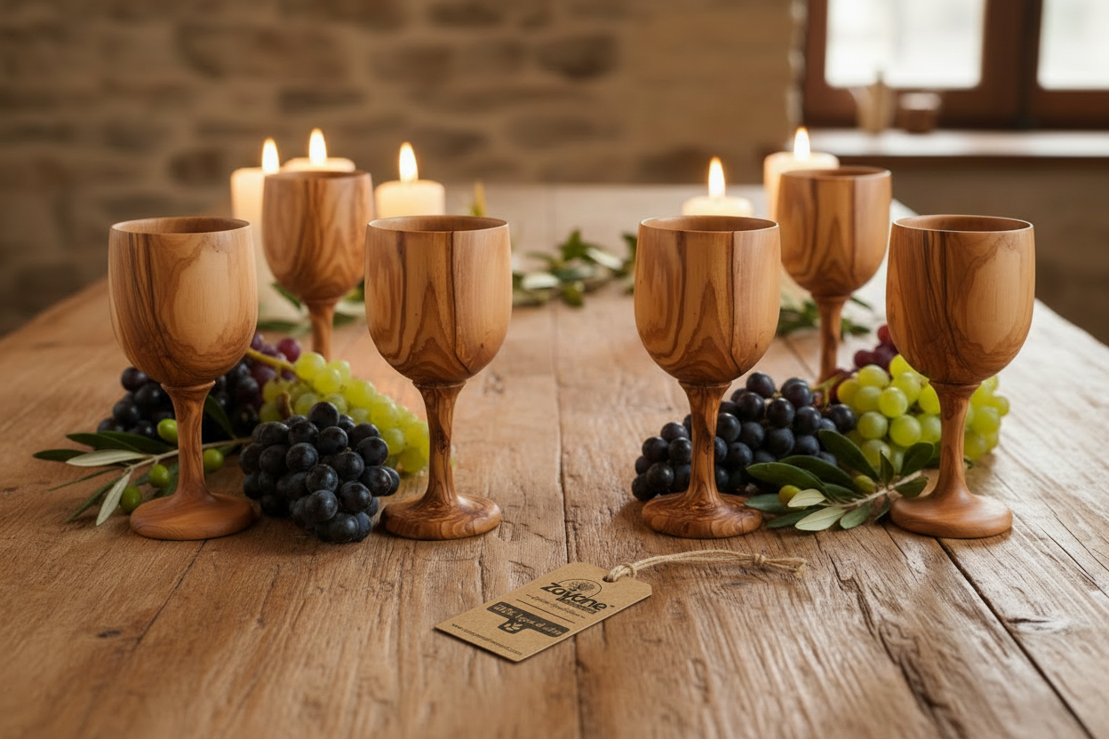 Calice in Legno d’Ulivo Artigianale – Bicchiere Elegante 15 cm – 1, 4 o 6 Pezzi – Zayane™