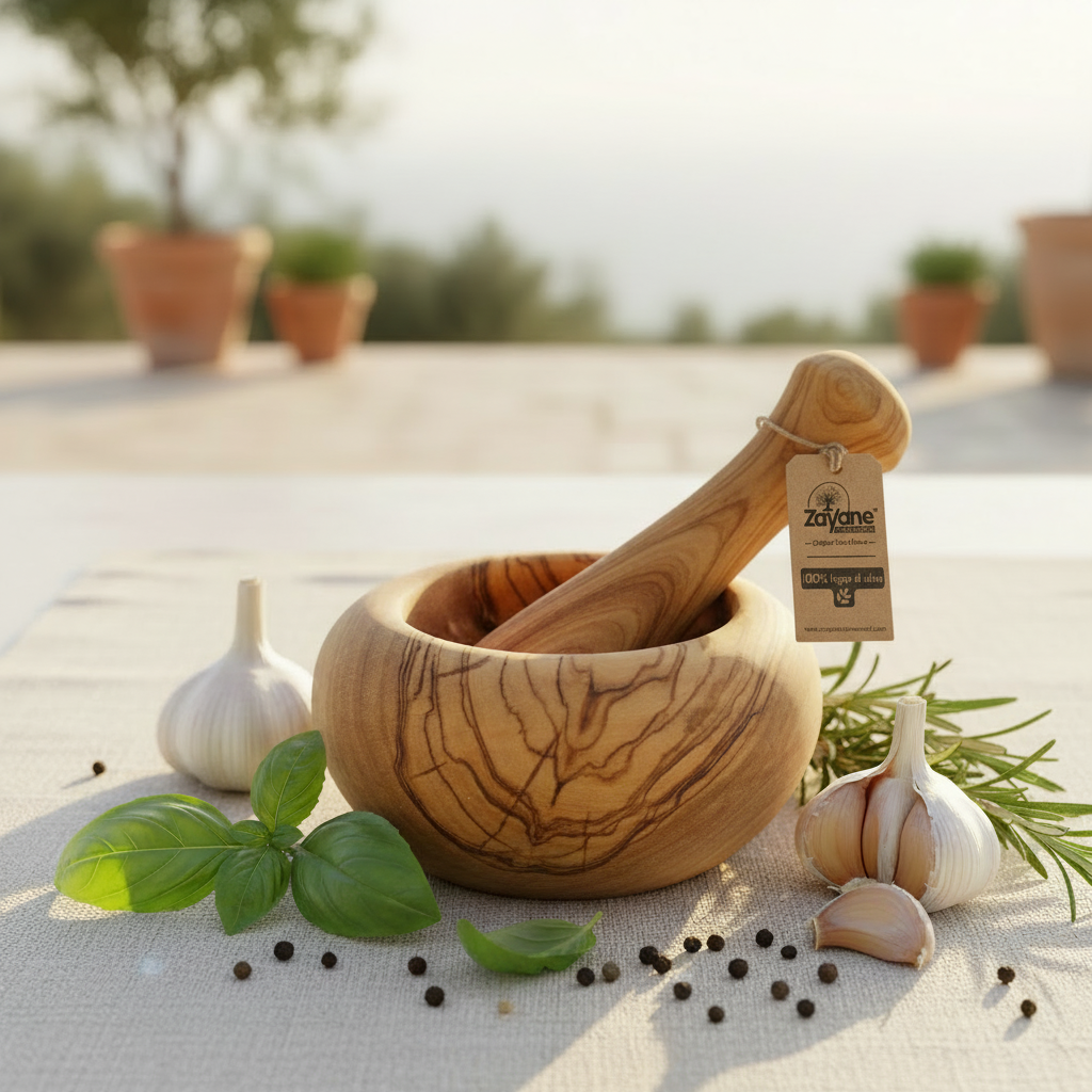 Mortaio “Circolo” – Forma Rotonda in Legno d'Ulivo | Zayane™