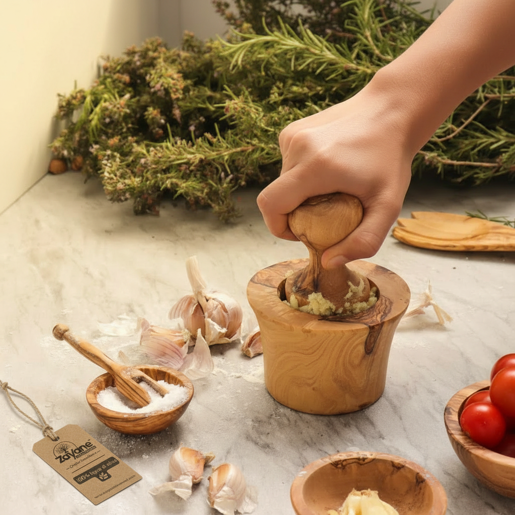 Mortaio Spremi Aglio in Legno d'Ulivo | Zayane™