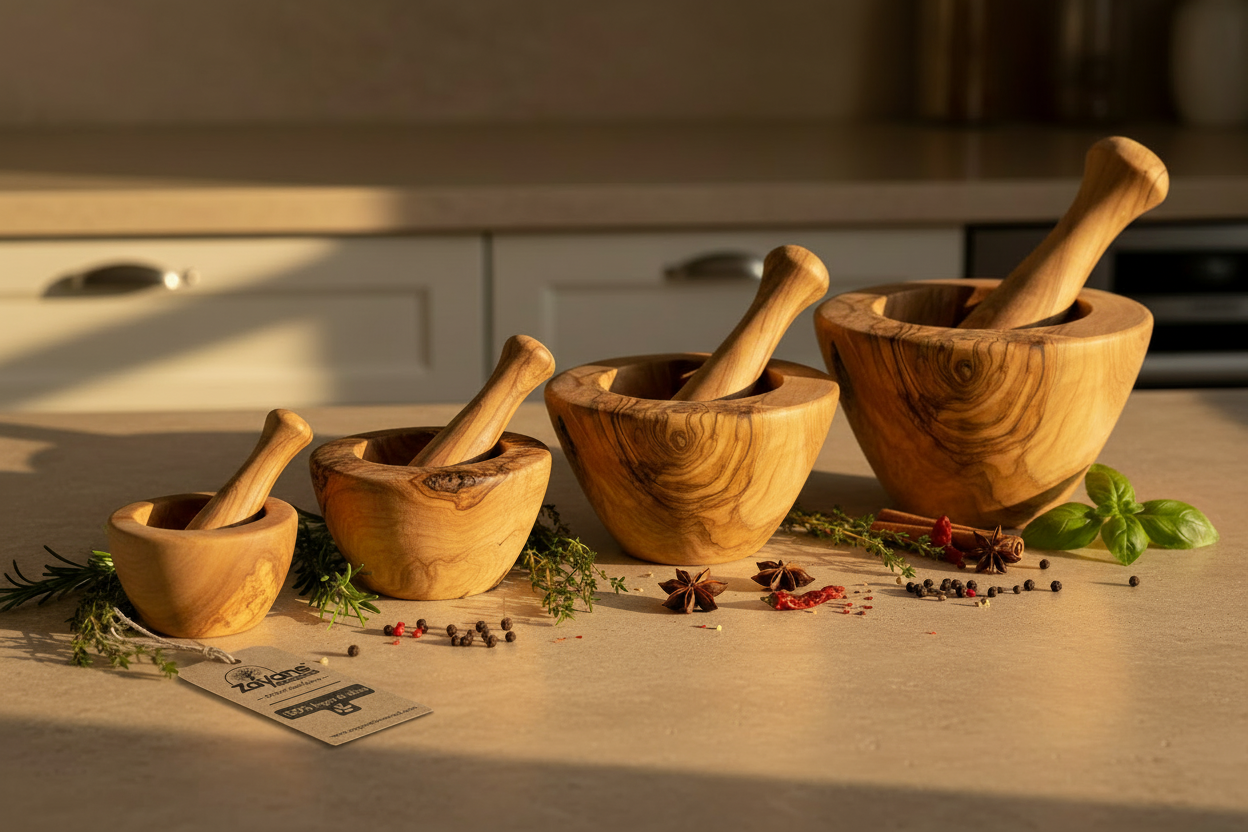 Mortaio "Vetta" – Forma a V in Legno d'Ulivo | Zayane™