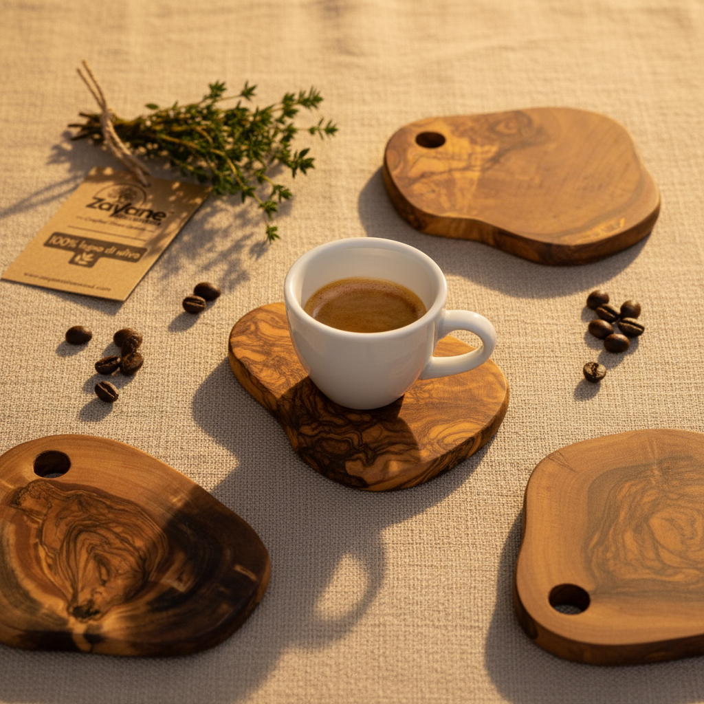 6er-Set Olivenholz-Untersetzer mit Halterung – Zayane™