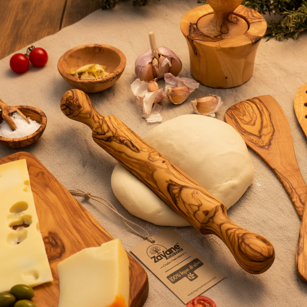 Handgefertigtes Nudelholz aus Olivenholz – Natürlicher Teigroller für Pasta und Gebäck – M, L, XL – Zayane™