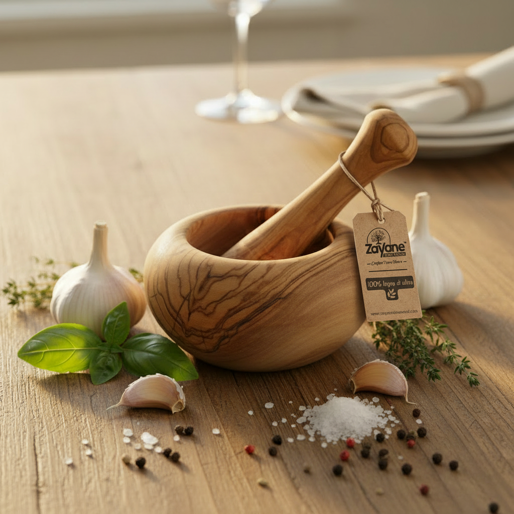 Mörser „Circolo“ – Runde Form aus Olivenholz | Zayane™