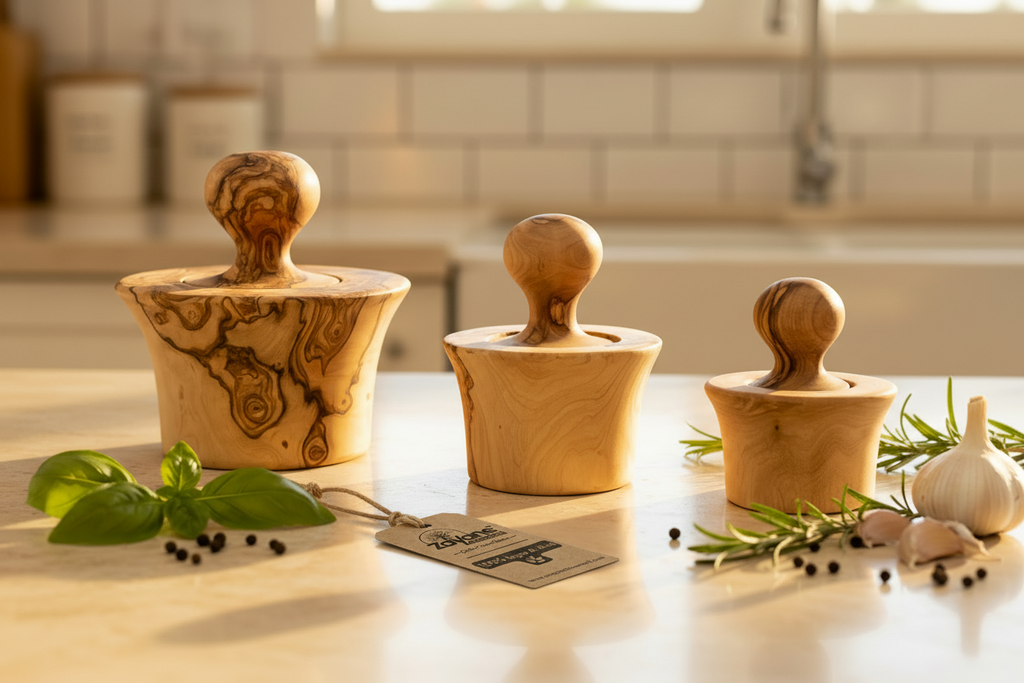 Mortaio Spremi Aglio in Legno d'Ulivo | Zayane™