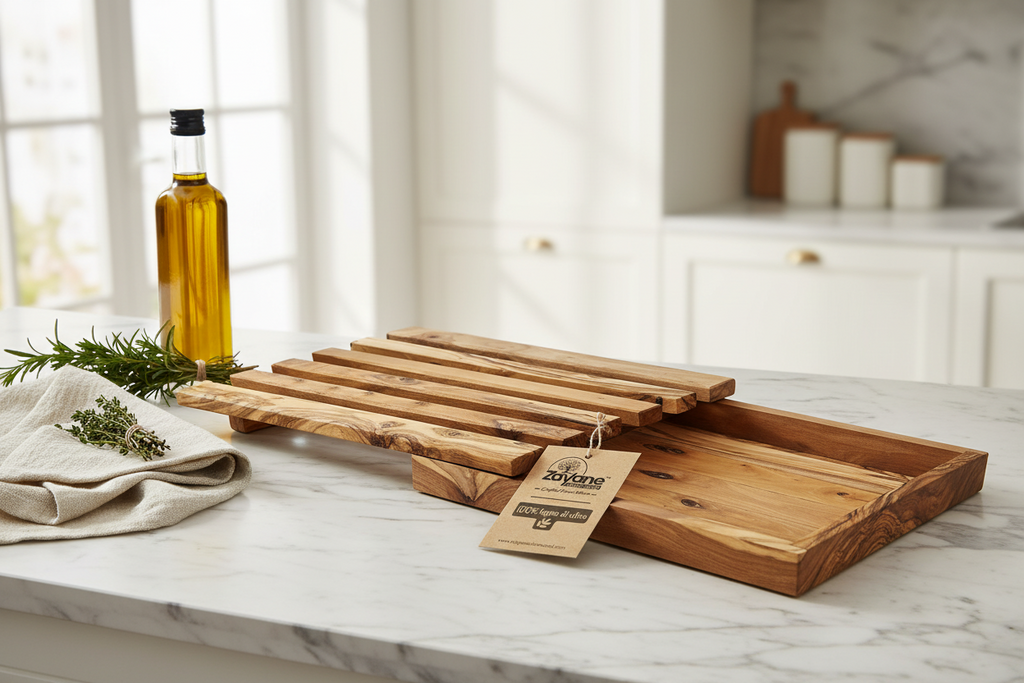 Vassoio Taglia Pane in Legno d’Ulivo con Raccogli Briciole | Zayane™