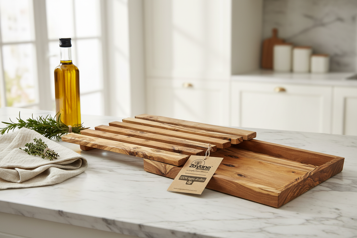Vassoio Taglia Pane in Legno d’Ulivo con Raccogli Briciole | Zayane™