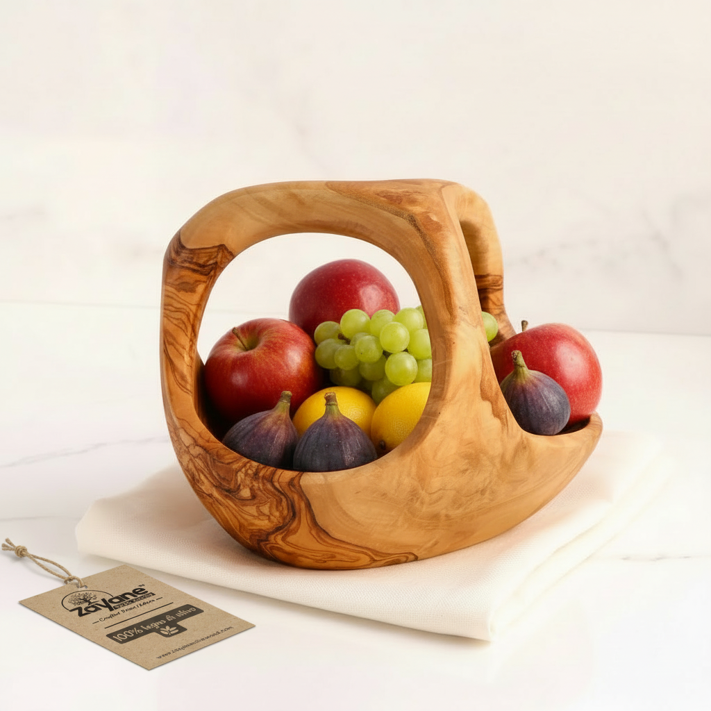 Cestino Porta Frutta in Legno d'Ulivo Artigianale – 2 Forme | Zayane™
