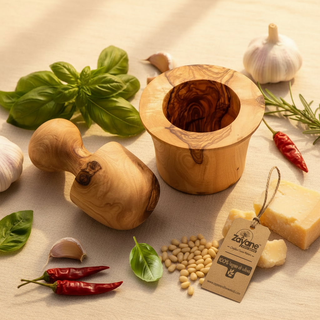 Mortaio Spremi Aglio in Legno d'Ulivo | Zayane™