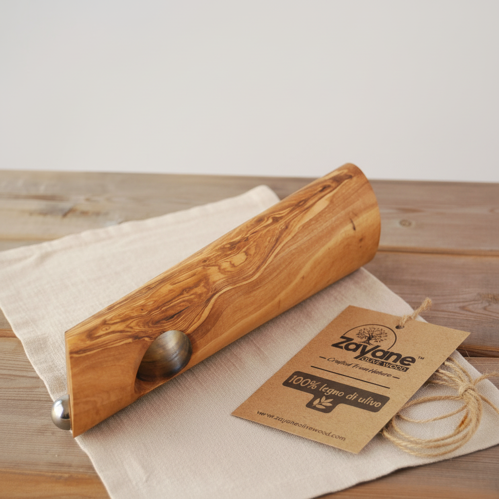 Schräges handgemachtes Flaschenregal aus Olivenholz – Zayane™