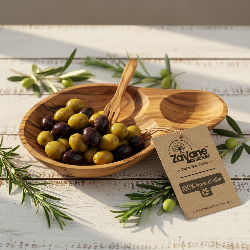 Olivenholz Aperitif-Tablett mit Saucenhalter | Zayane™