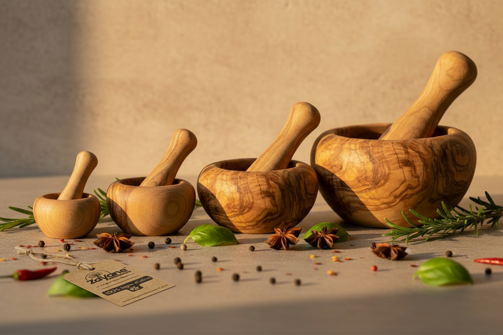 Mörser „Circolo“ – Runde Form aus Olivenholz | Zayane™