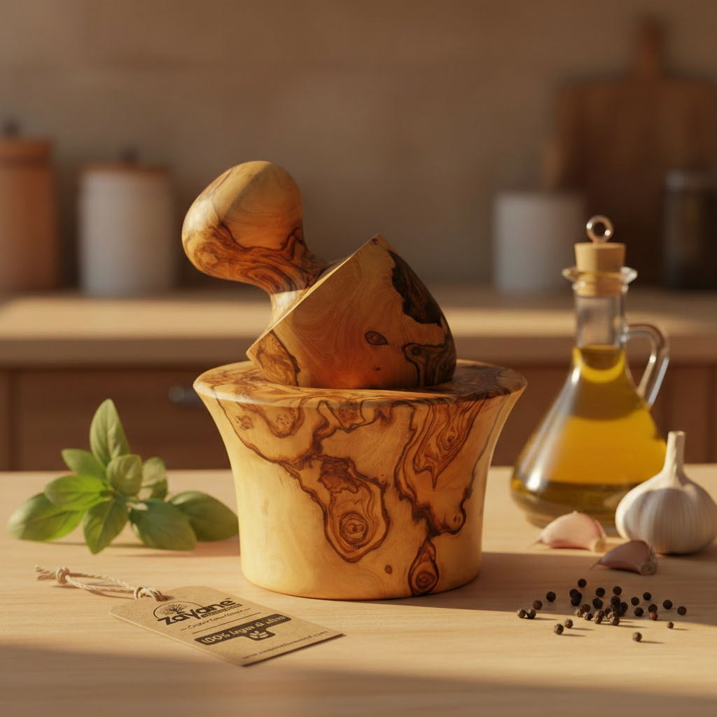 Mortaio Spremi Aglio in Legno d'Ulivo | Zayane™