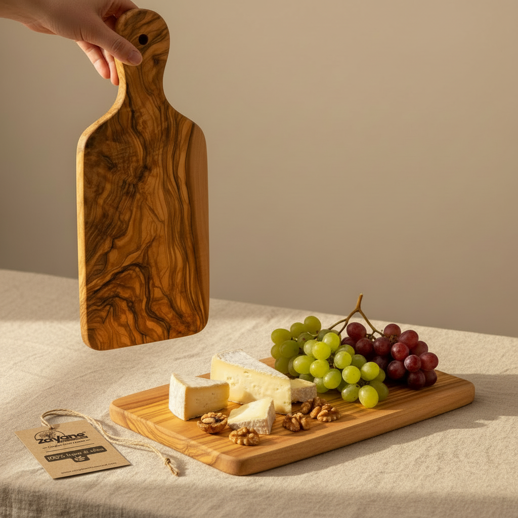 Set of 3 Chopping Boards – Long Olive Wood Handle | Zayane™